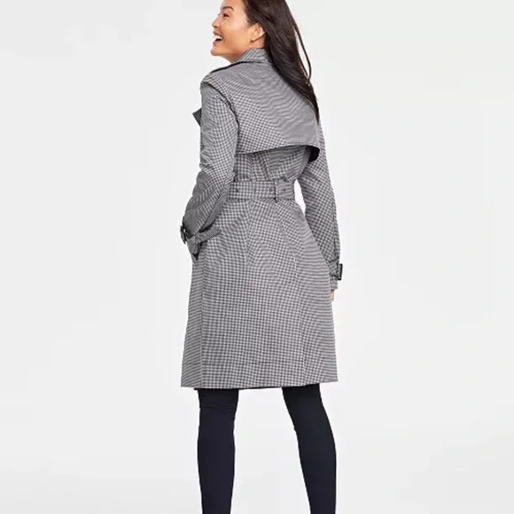 Macys On 34th Black & White Checkered Print Double Breasted Trench Coat - Picture 4 of 10